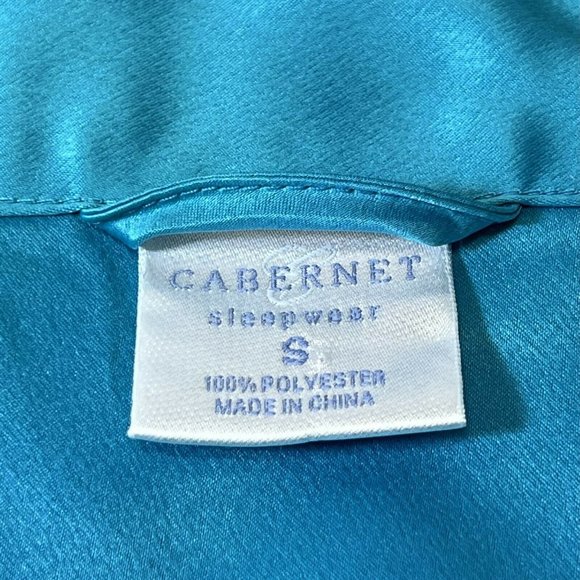 Cabernet Short Satin Wrap Robe & Chemise Nightgown Small and Medium Peacock Blue - Picture 12 of 12